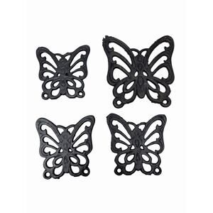 Vintage Cast Iron Butterfly Trivets Set Lot 4 Black Wall Decor 3” 4” Rustic